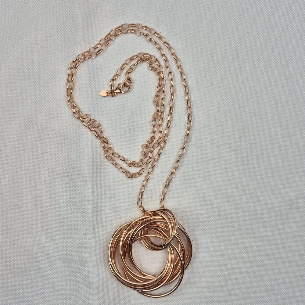 Milor Italy Bronze Rose Gold Tone‎ Interlocking Circles Pendant Necklace 36